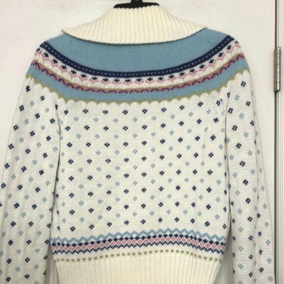 Tommy Hilfiger Wool Cotton Blend Cream Nordic Fair Isle Full Zip Sweater Medium - Picture 6 of 13
